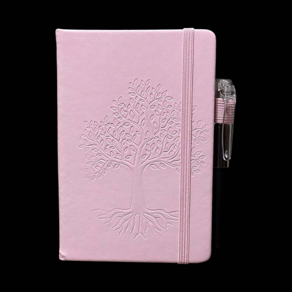 Pastel Pink Tree of Life Embossed Small Hardcover Lined Journal with Pen